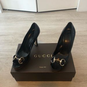 Gucci horsebit open toe heel
